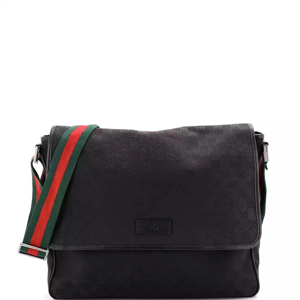 Pre-Owned Gucci Medium Web Strap Flap Messenger GG Canvas