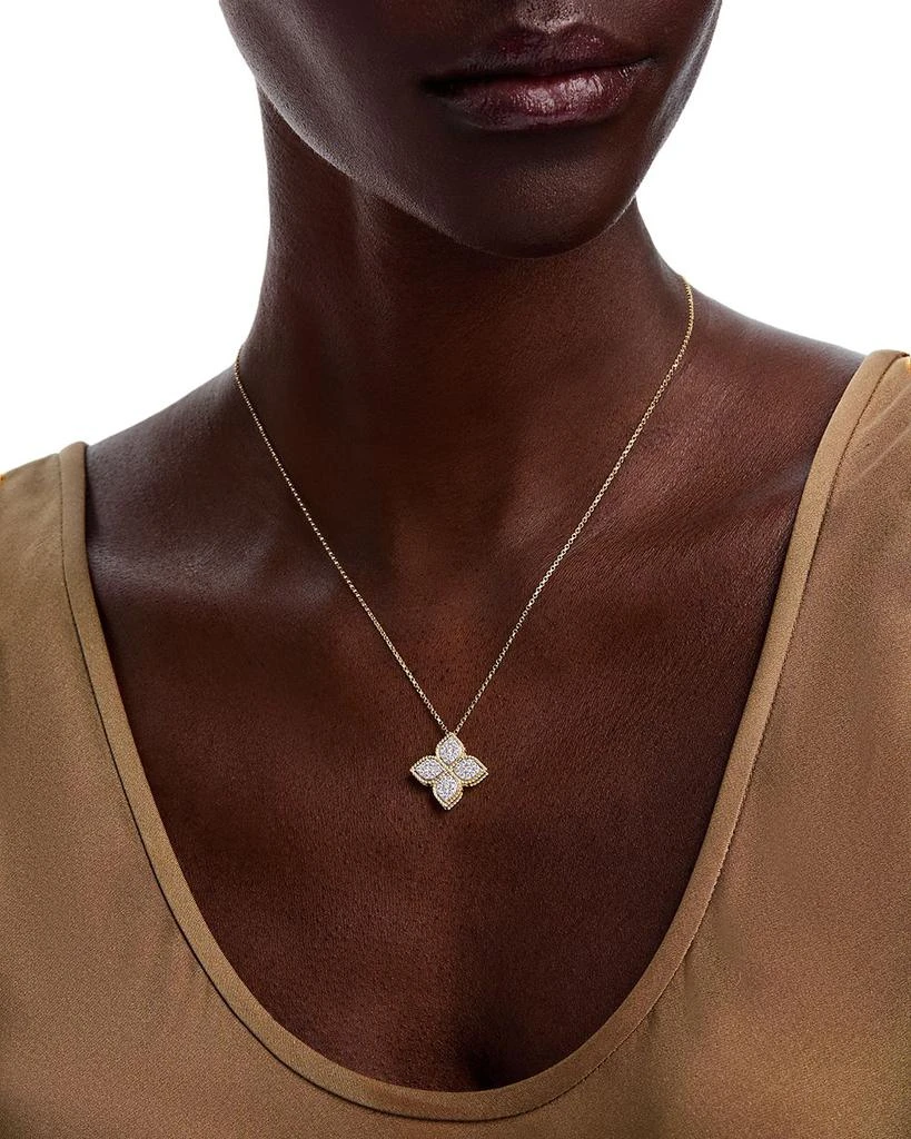Roberto Coin 18K White 
Yellow Gold Princess Flower Diamond Pendant Necklace, 16-18" 2