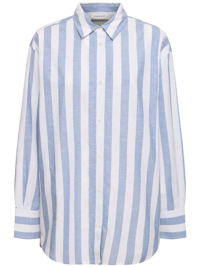 ANINE BING Plaza Striped Cotton & Linen Shirt 1