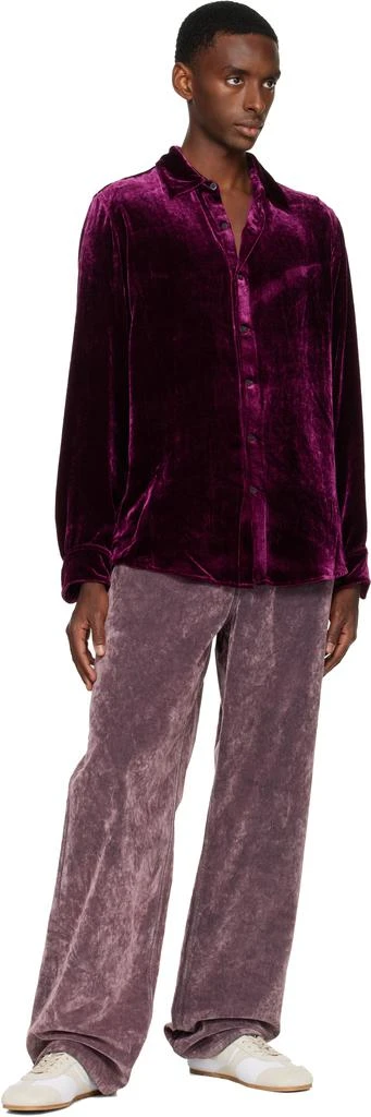 Dries Van Noten Burgundy Silk Velvet Shirt 4