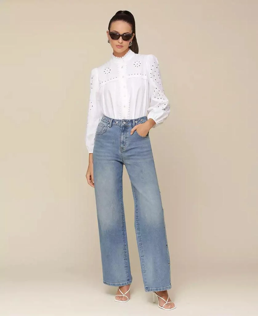 Avec Les Filles Women's Mid-Rise Studded Barrel-Leg Jeans 7