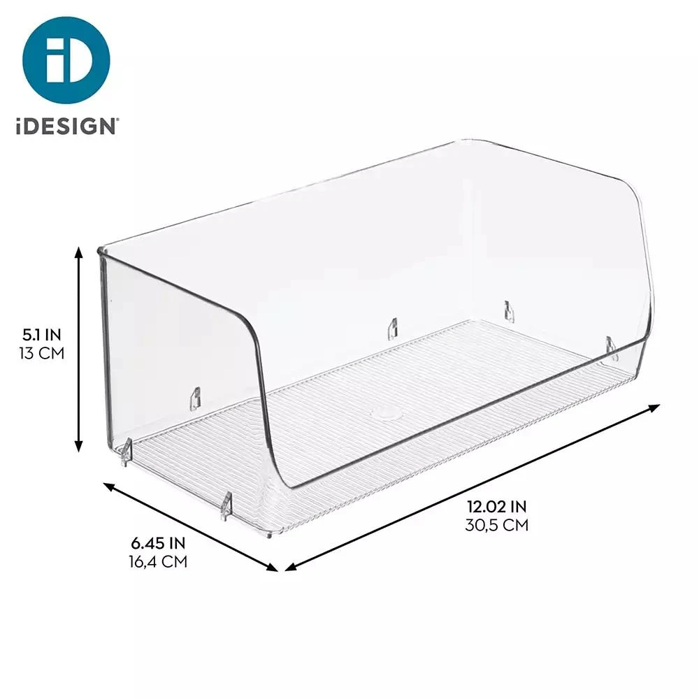 iDesign Wide Stackable Open-Front Storage Bins - Set of 3 - Clear - Made in USA 2
