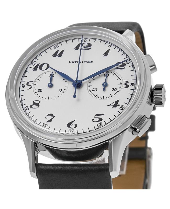 Longines Longines Heritage Chronograph Automatic Silver Dial Black Leather Strap Men
s Watch L2.827.4.73.0