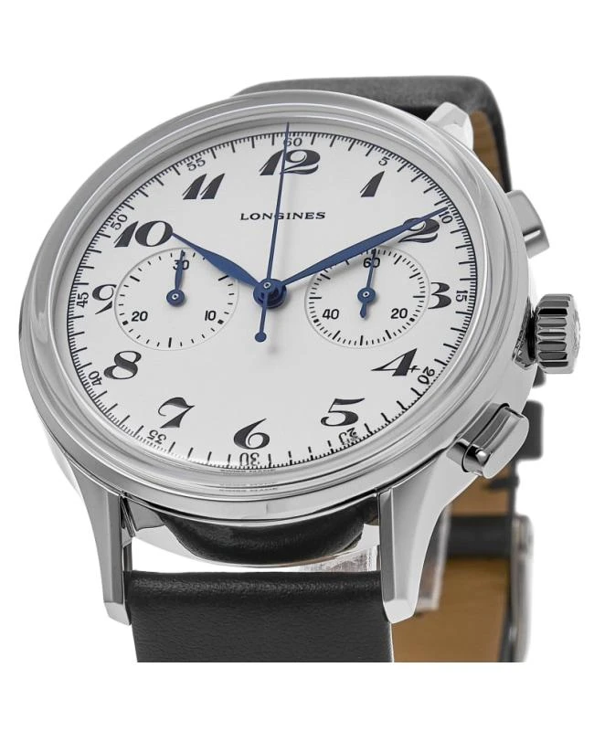 Longines Longines Heritage Chronograph Automatic Silver Dial Black Leather Strap Men
s Watch L2.827.4.73.0 2