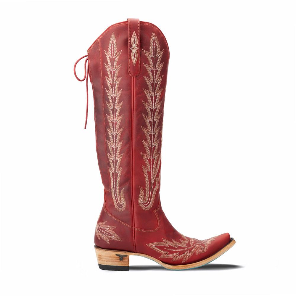 LANE Lexington Knee High Corset Embroidered Snip Toe Zippered Cowboy Boots