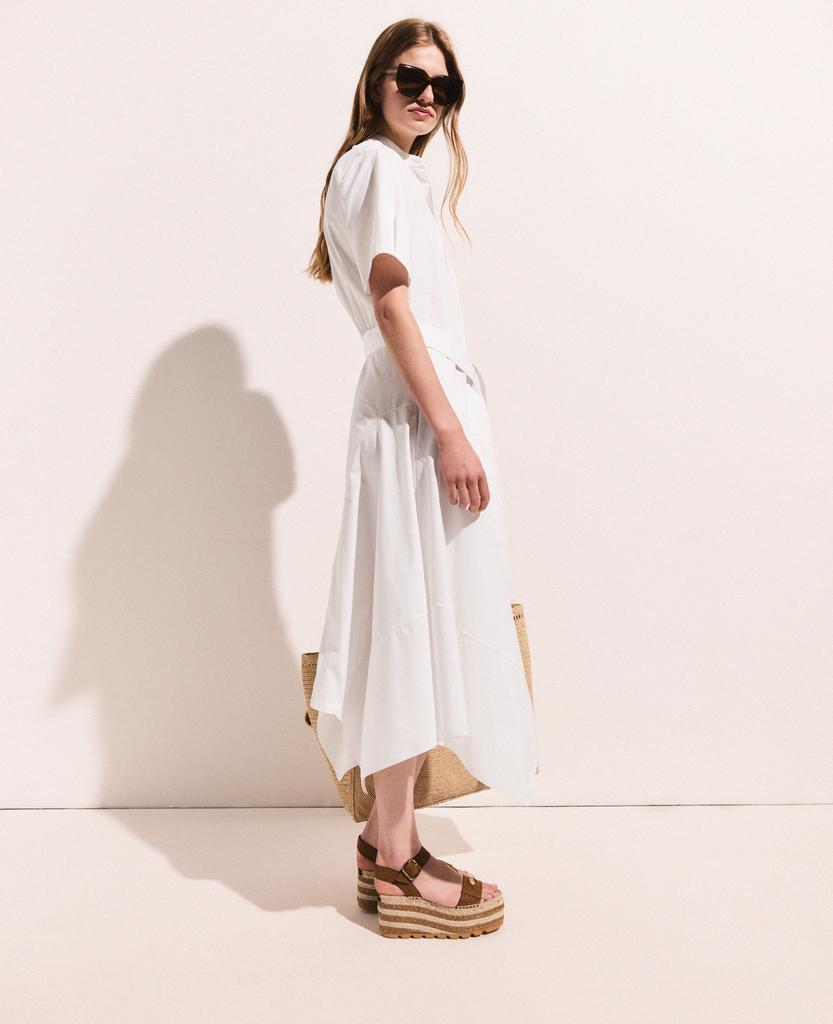 Stella McCartney Stella McCartney - Short Sleeve Belted Midi Dress, Woman, Pure white, Size: 42