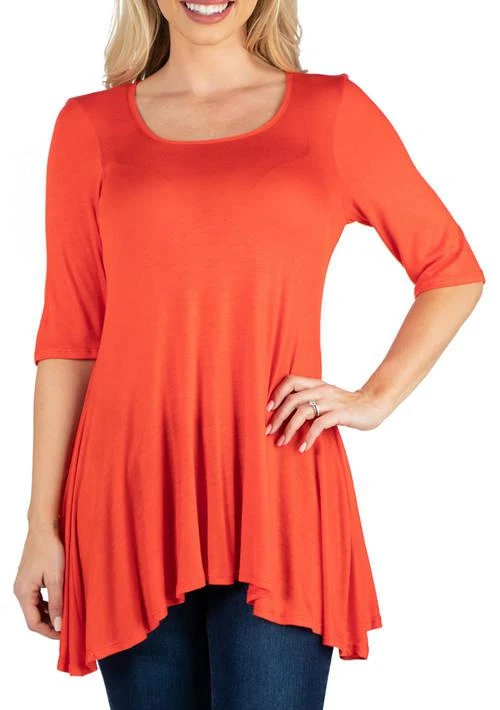 24seven Comfort Apparel Comfort Apparel Womens Elbow Sleeve Swing Tunic Top 1