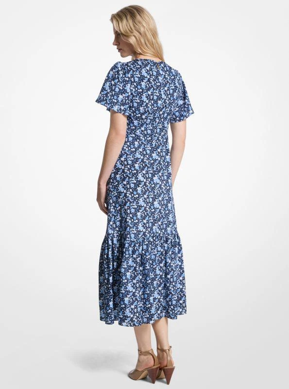 Floral Print Viscose and Silk Blend Midi Dress FRENCH BLUE