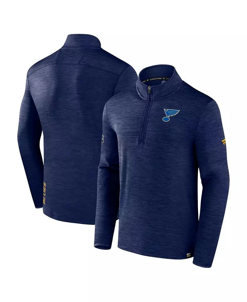 Fanatics Men's Heather Navy St. Louis Blues Authentic Pro Quarter-Zip Pullover Top 1