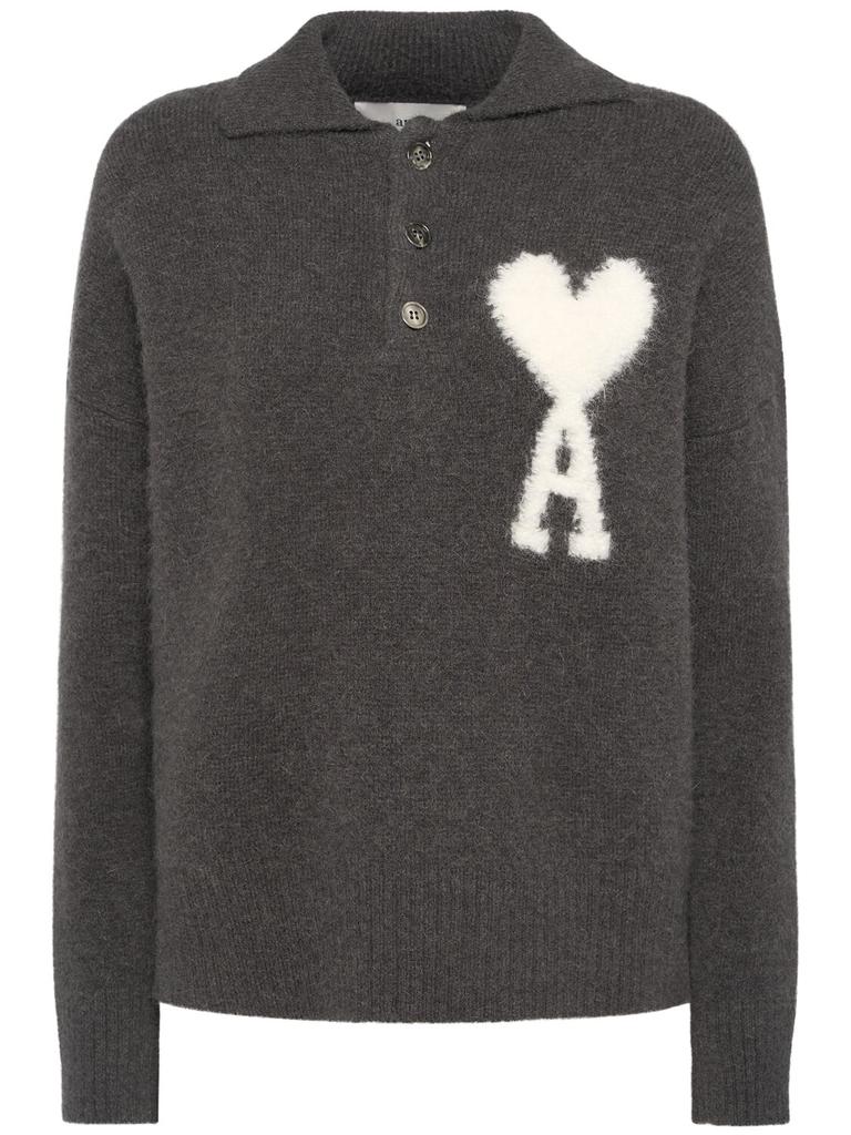 AMI Logo Alpaca Blend Polo Sweater