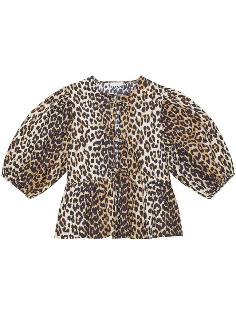 Ganni Ganni Leopard Print Cotton Blouse 1