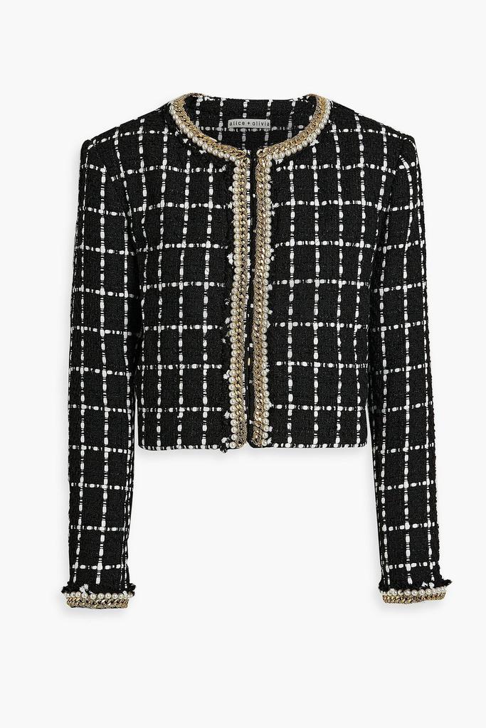 Alice + Olivia Sabina embellished checked metallic bouclé-tweed jacket