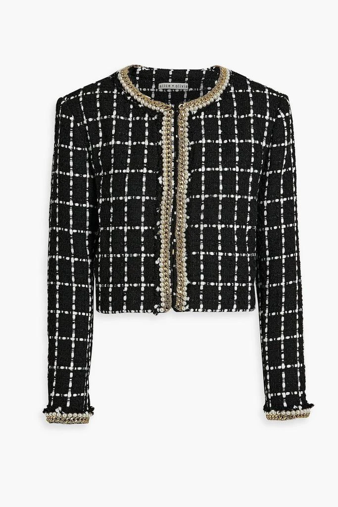 ALICE + OLIVIA Sabina embellished checked metallic bouclé-tweed jacket 1