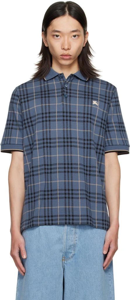 Burberry Navy Check Cotton Polo 1