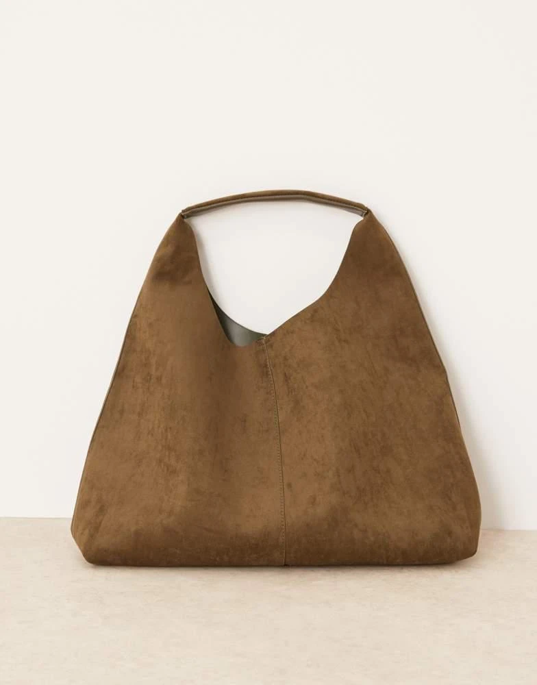 ASOS ASOS DESIGN faux suede scoop tote bag in khaki 3