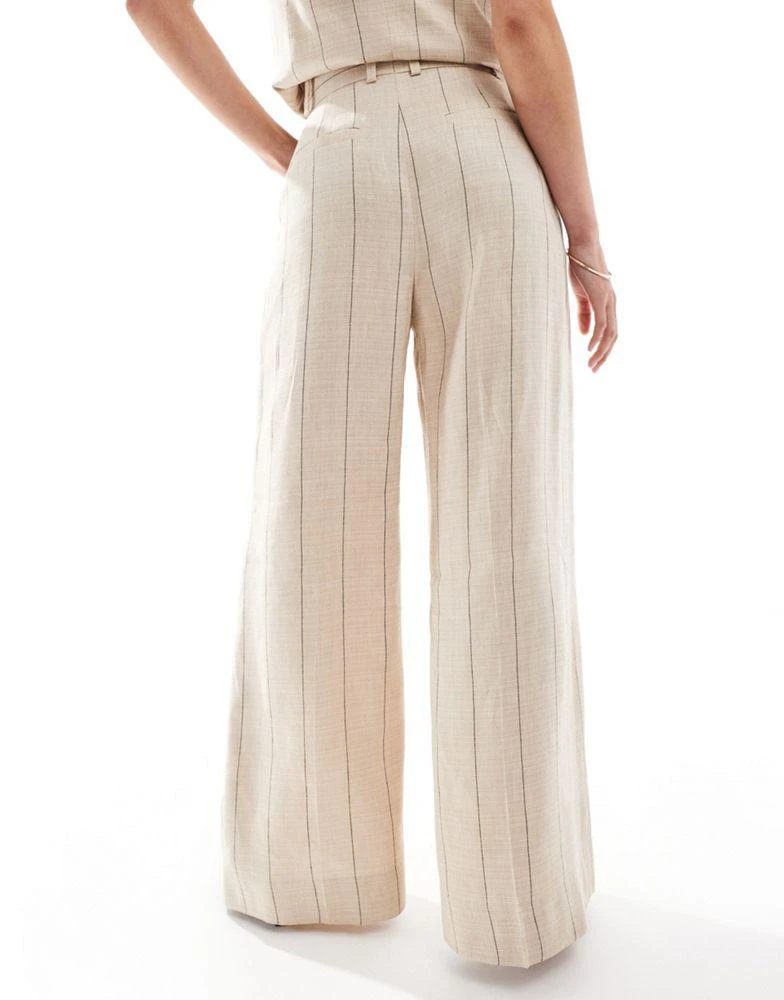 & Other Stories & Other Stories linen wide leg tailored trousers in beige with black pinstripes 4