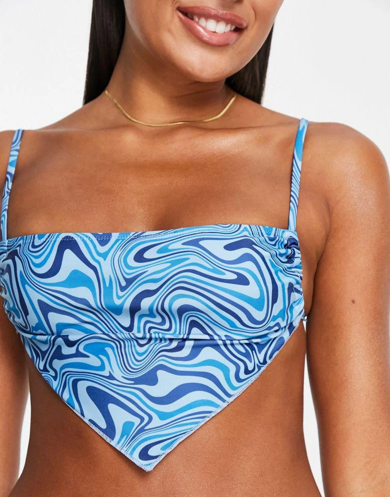 Brave Soul Brave Soul hanky hem bikini top in blue swirl print 3