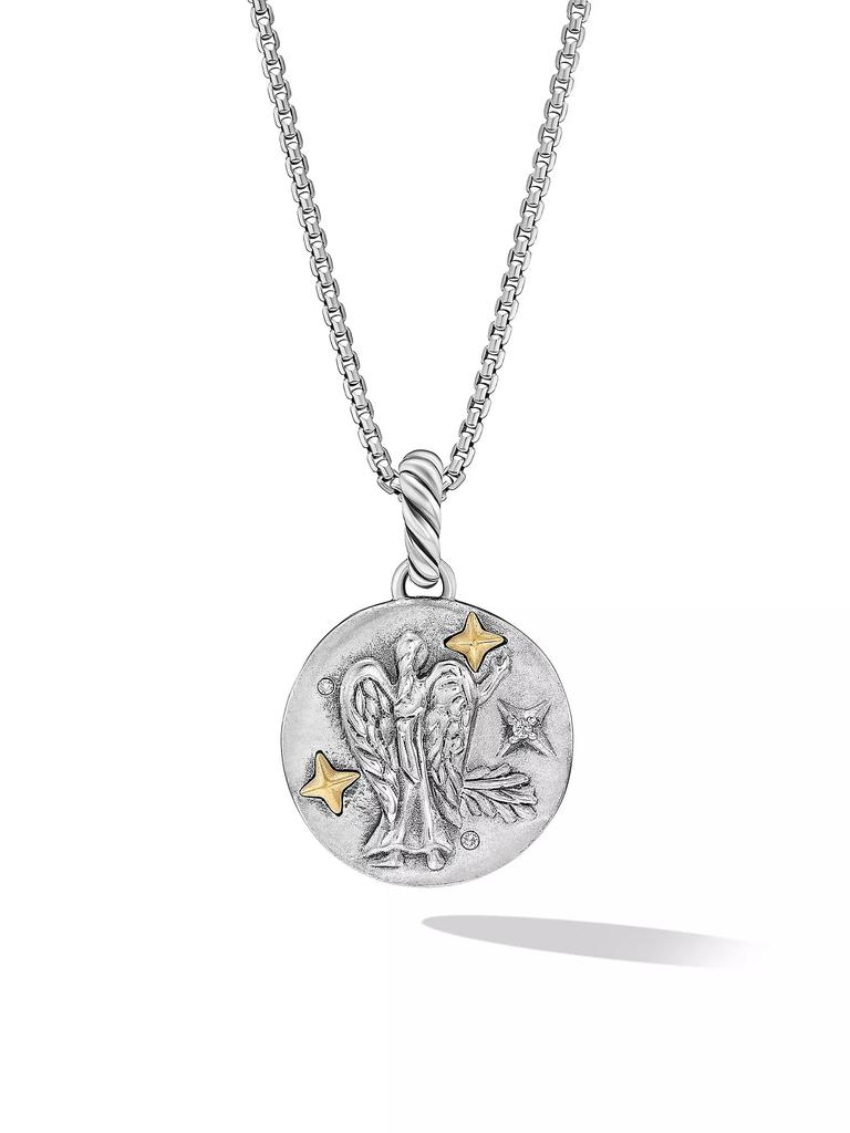 David Yurman Virgo Amulet in Sterling Silver with 18K Yellow Gold and Diamonds, 19MM