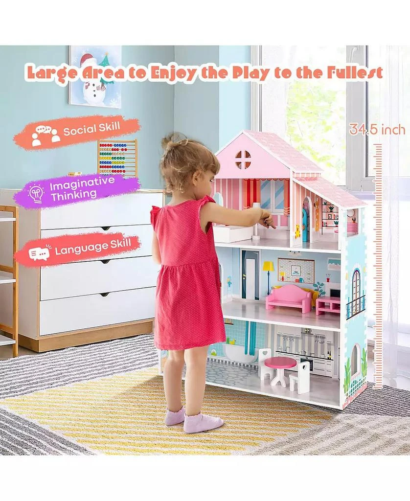 Mecale 3-Tier Toddler Doll House with Furniture Gift for Age over 3 6