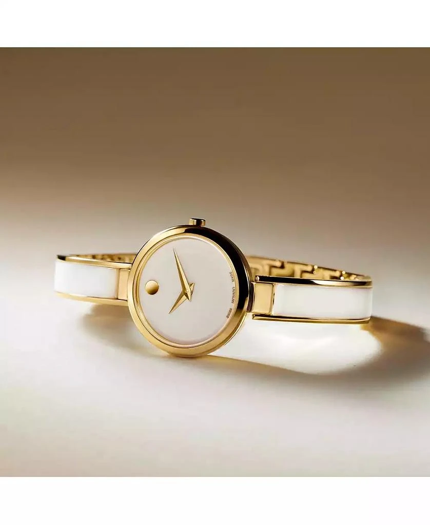 Movado Women's Moda Swiss Quartz White Ceramic Yellow PVD Bangle Watch 24mm 4