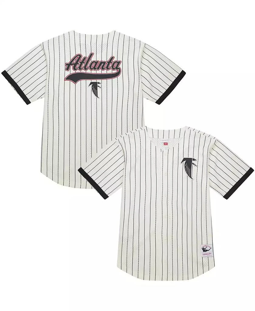 Mitchell & Ness Men's Cream Atlanta Falcons Vintage Logo Final Seconds Full-Button Mesh T-Shirt 1