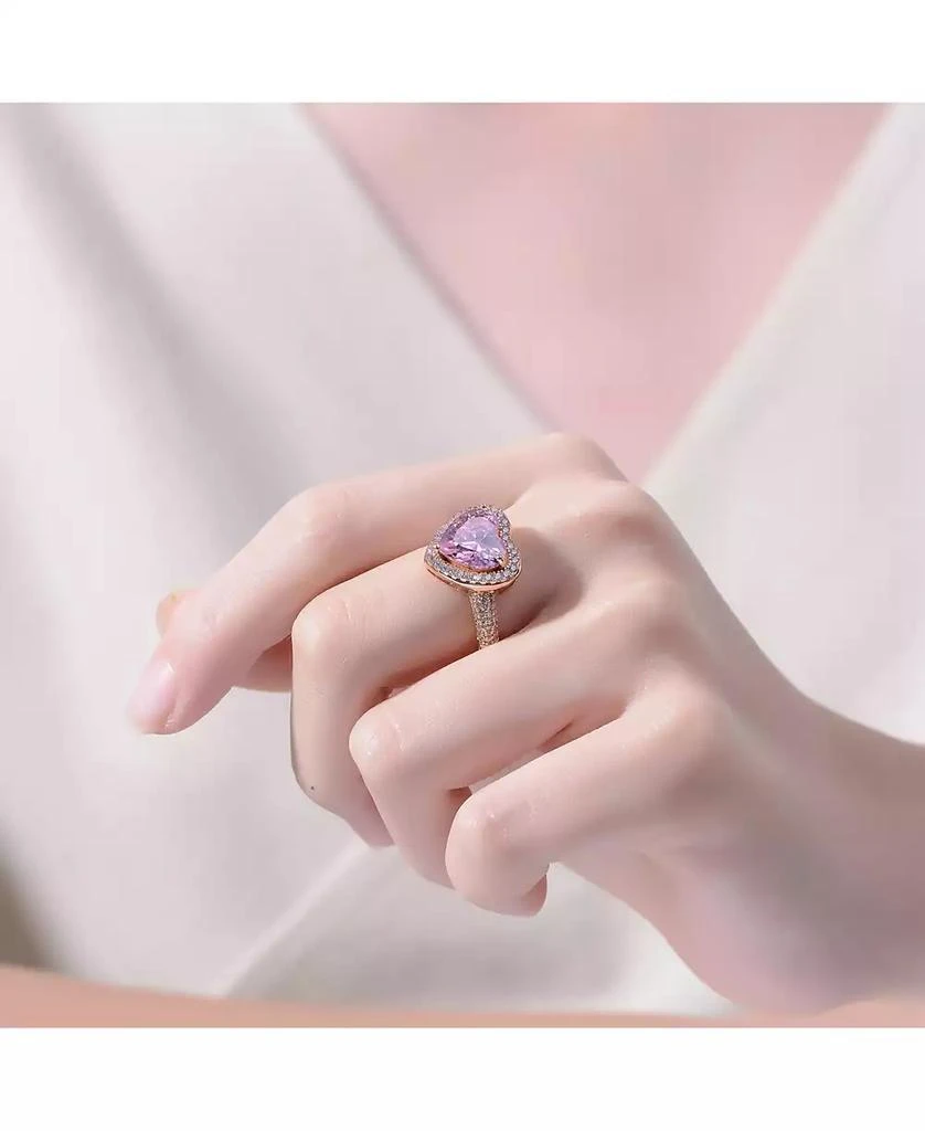 Genevive Sterling Silver 18K Rose Plated Pink Cubic Zirconia Heart Modern Ring 2