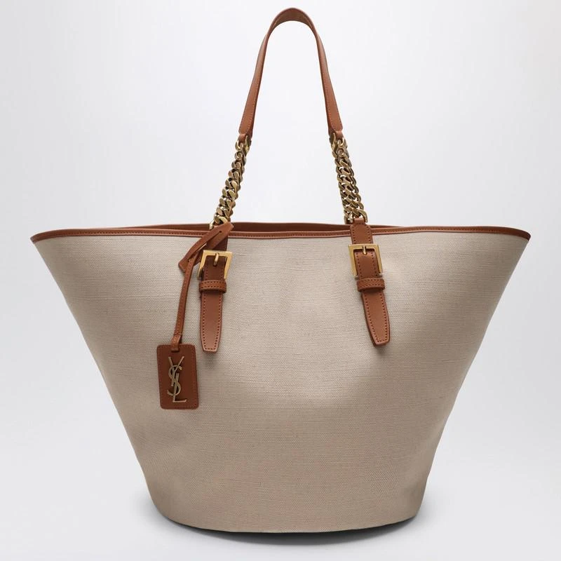 Yves Saint Laurent Desert-coloured shoulder bag in canvas and leather 1