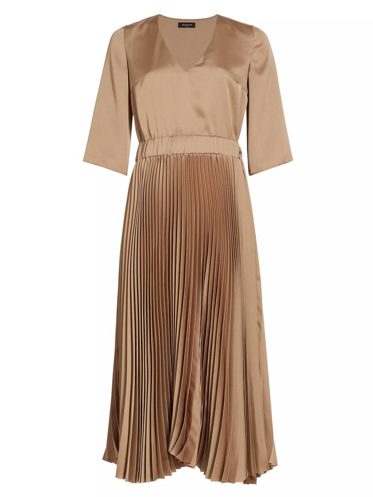 Fabiana Filippi V-Neck Pleated Satin Midi-Dress