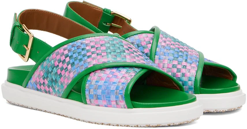 Marni Green Leather Fussbett Raffia-Effect Sandals 4