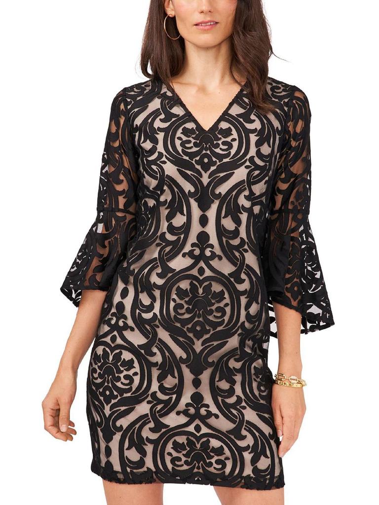 MSK Petites Womens Lace Bell Sleeve Midi Dress