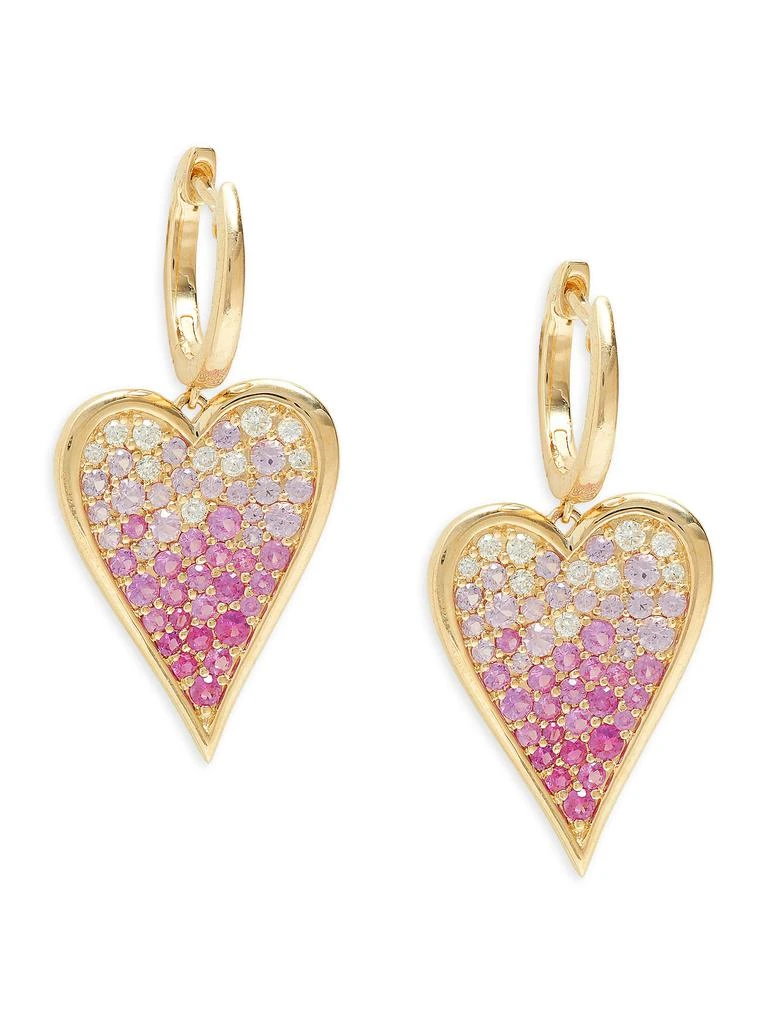 Effy 14K Yellow Gold, 0.32 TCW Diamond 
Sapphire Heart Drop Earrings