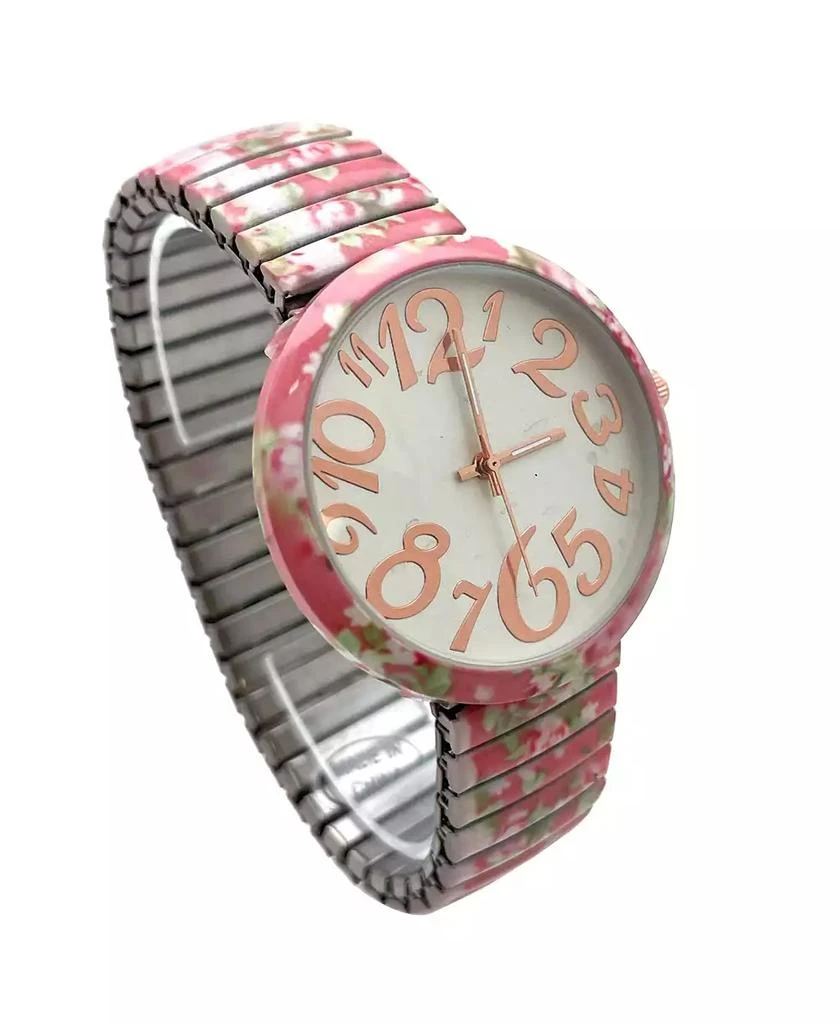 Olivia Pratt Light Pink Floral Big Dial Easy Reader Watch Floral Elastic Stretch Band Wristwatch Women Watch 2
