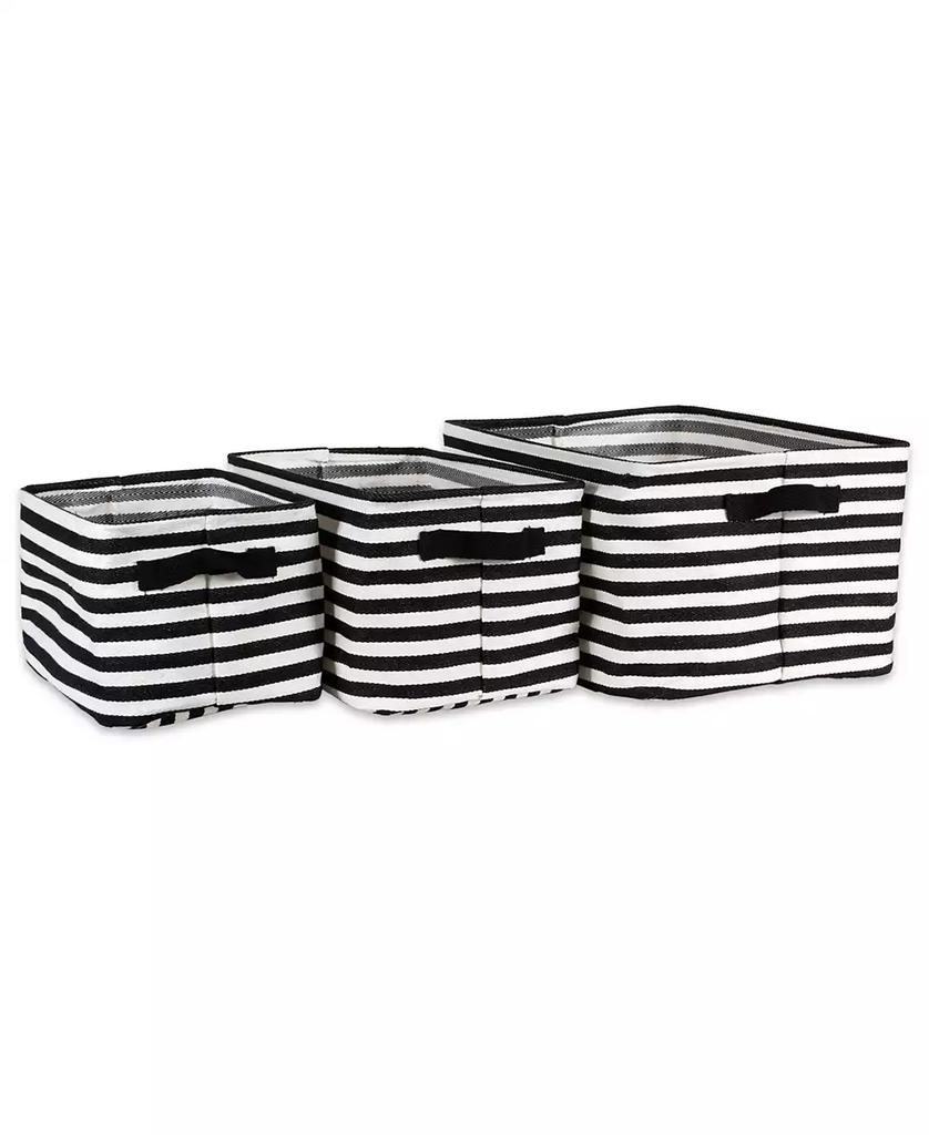 Design Imports Polyethylene Coated Herringbone Woven Cotton Laundry Bin Stripe Rectangle Set of 3
