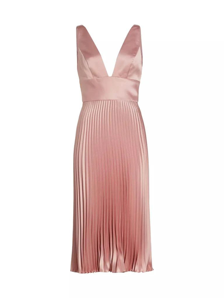 Amsale Satin V-Neck Pleated Midi-Dress 1