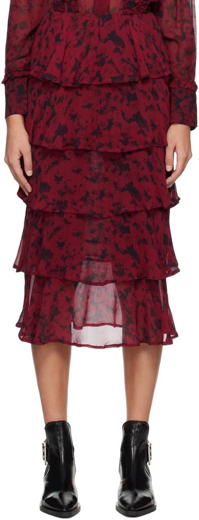 Ganni Red & Black Tiered Maxi Skirt 1