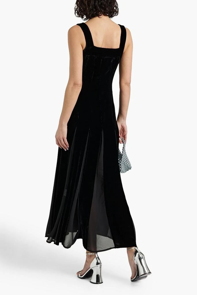 HVN Viv pleated chiffon and velvet maxi dress 3