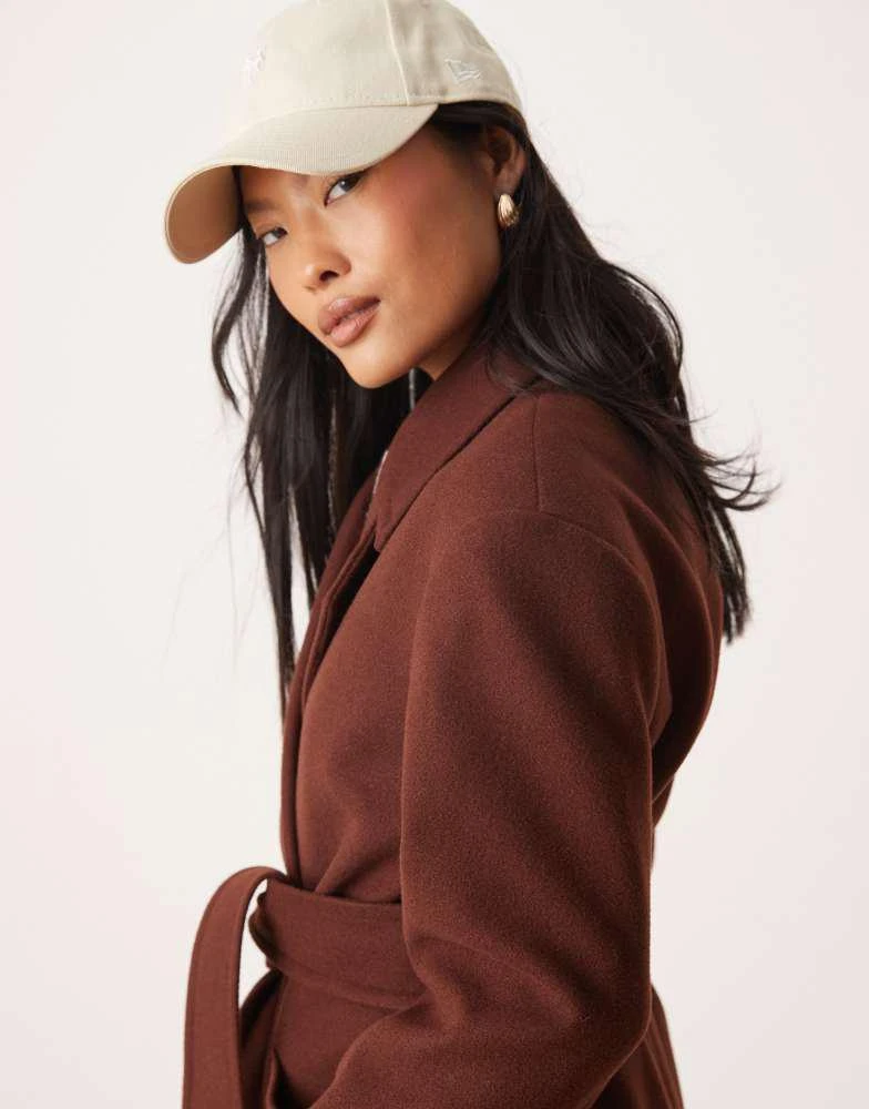 Miss Selfridge Miss Selfridge Petite belted wrap formal coat in chocolate 2