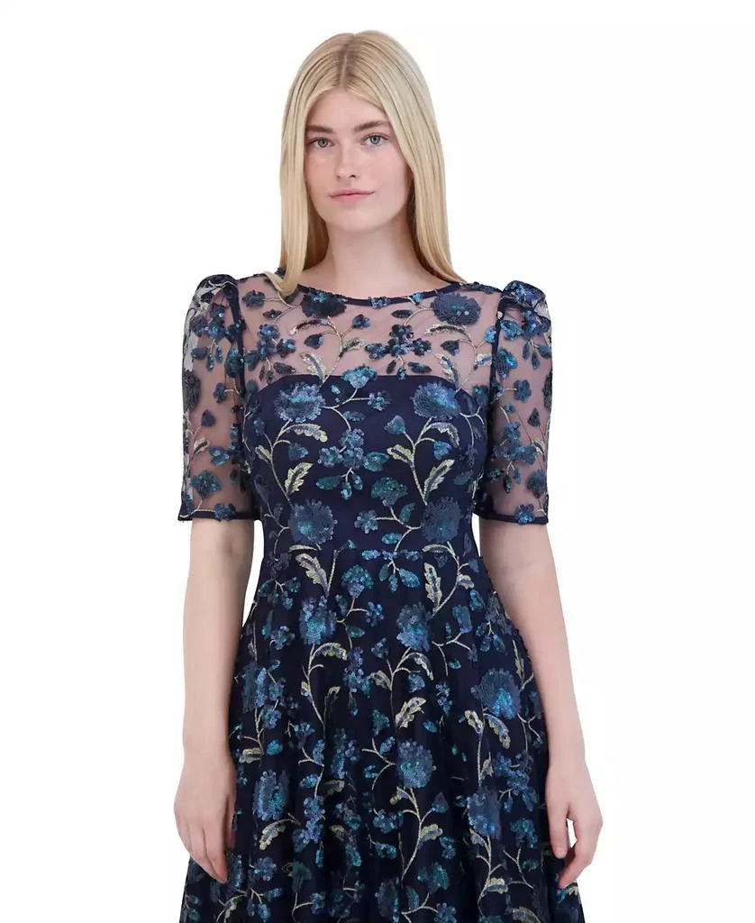 Eliza J Petite Boat-Neck Floral-Sequin Midi Dress 5