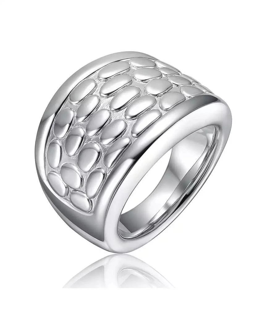Genevive Timeless White Gold Plated Pebble Pattern Textured Band Ring