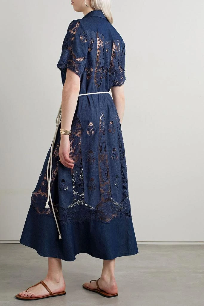 MIGUELINA Berly belted corded lace and cotton-chambray midi dress 3