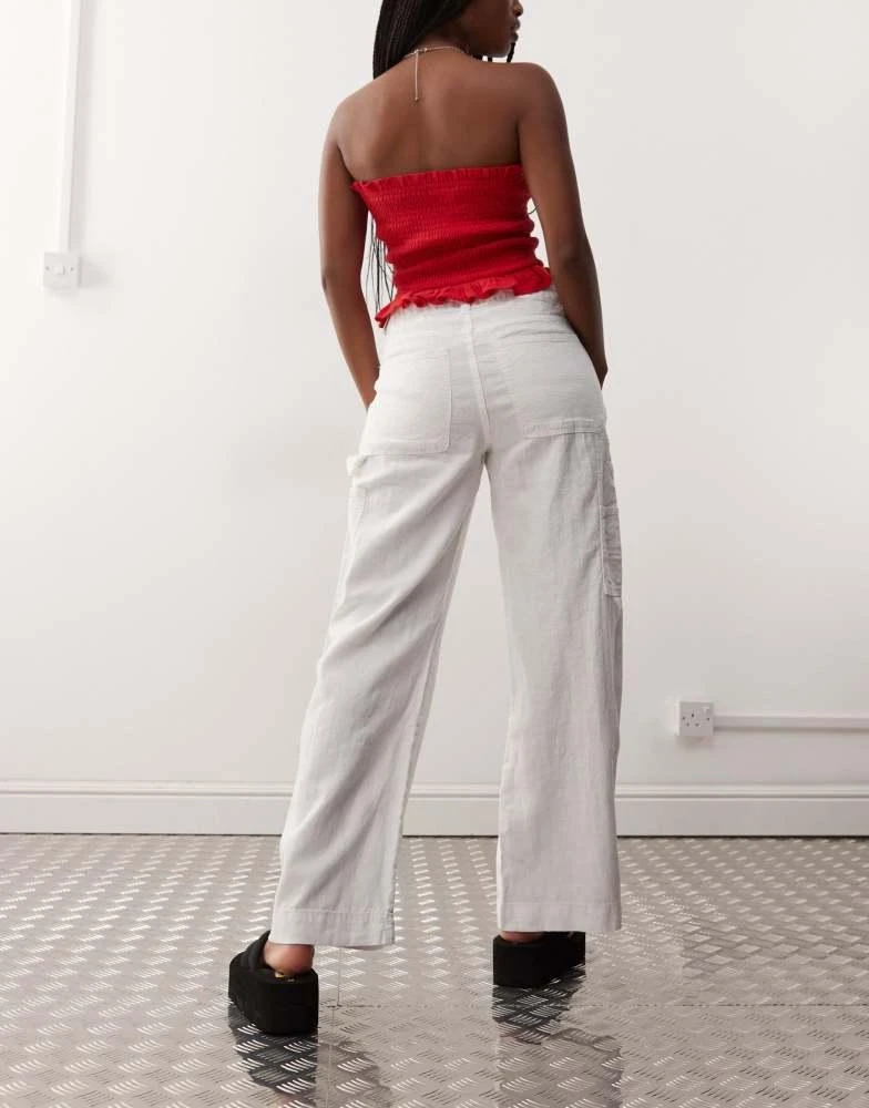 Weekday Weekday loose carpenter linen blend trousers in white 4