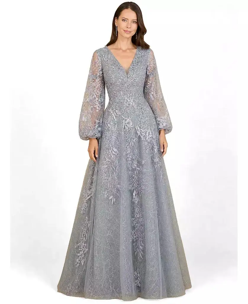 Lara Women's V Neckline Balloon Sleeve Gown