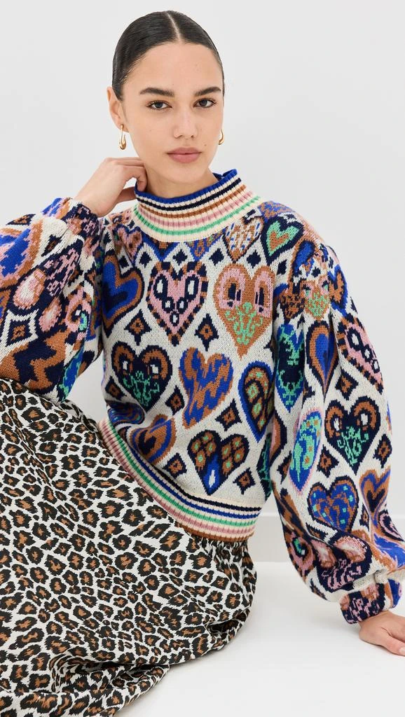 Farm Rio Hearts Ikat Cream Knit Sweater 6