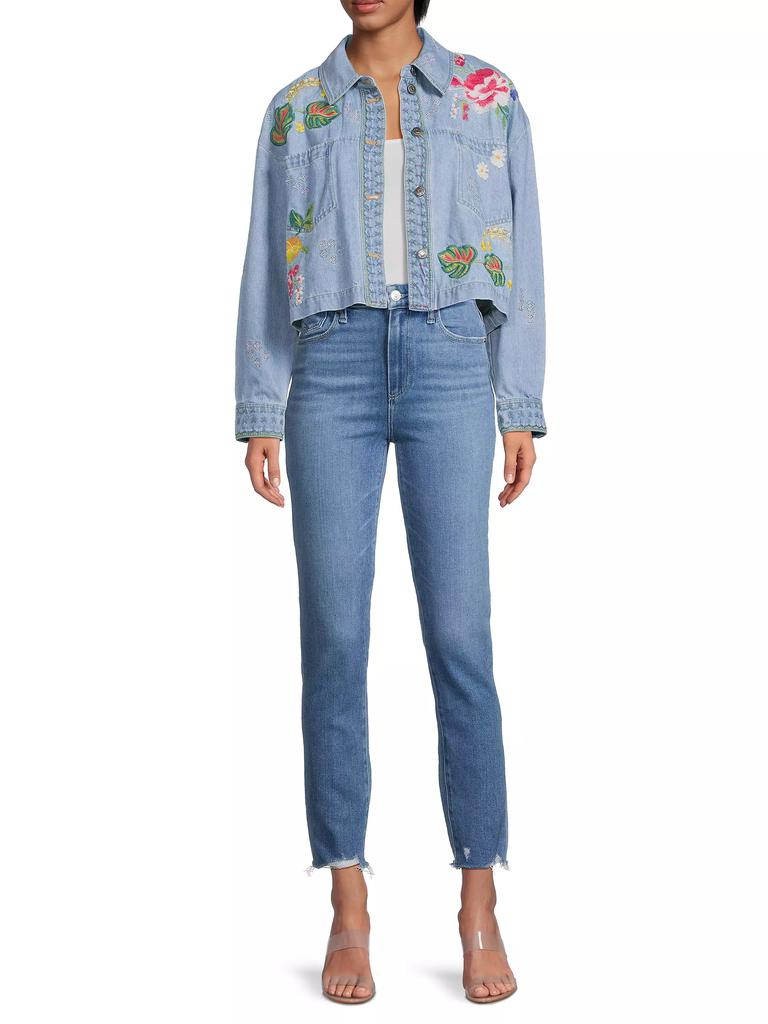 Johnny Was Jeanette Embroidered Floral Denim Crop Jacket