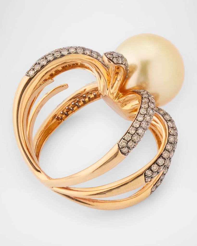 BELPEARL 18K Rose Gold South Sea Pearl and Diamond Ring, Size 7 5