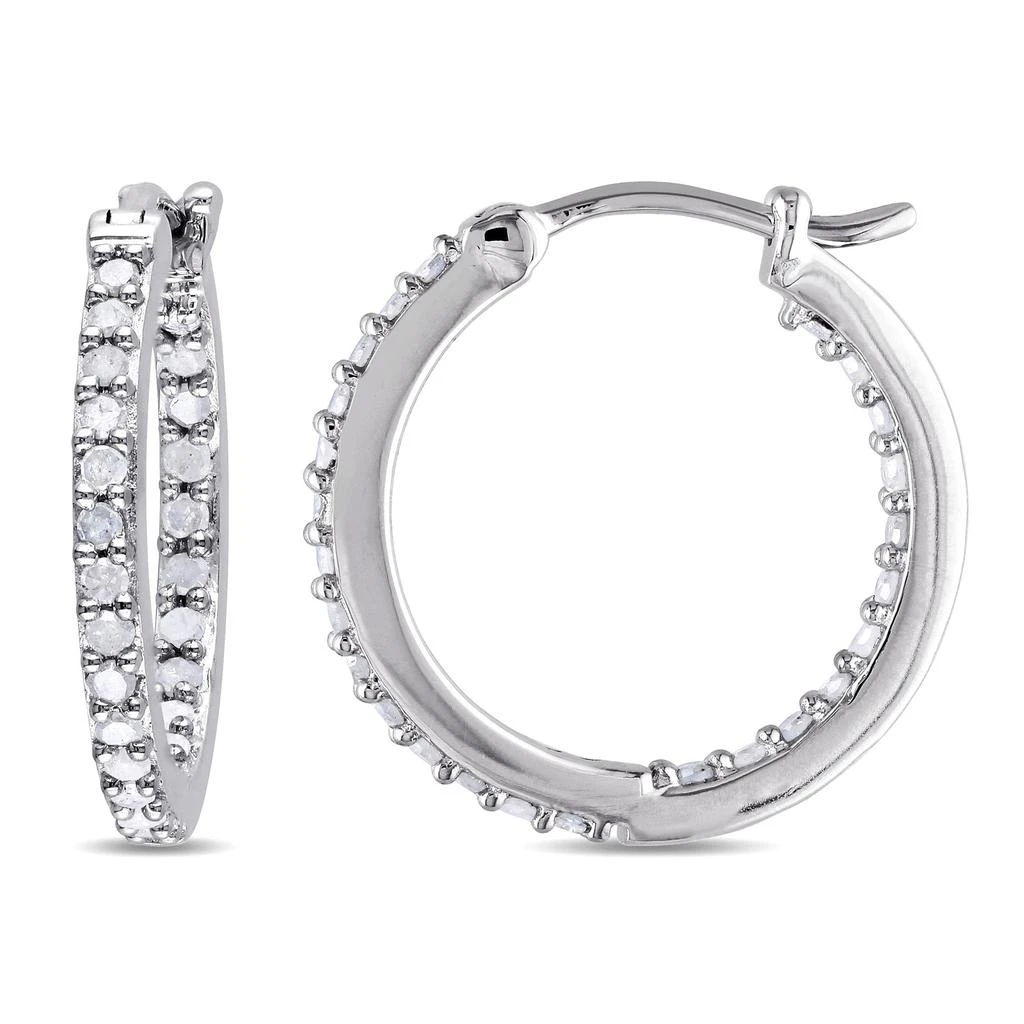 Mimi & Max 1/2ct TDW Diamond Inside Outside Hoop Earrings in Sterling Silver 1