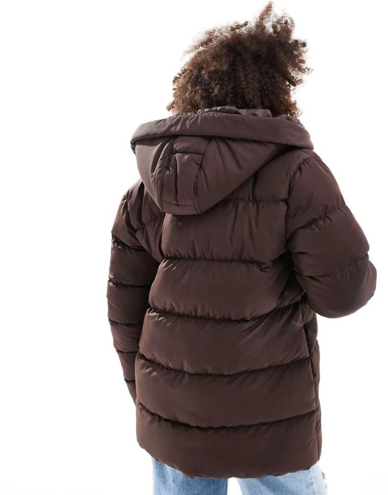 Threadbare Threadbare mid length puffer jacket in brown 3