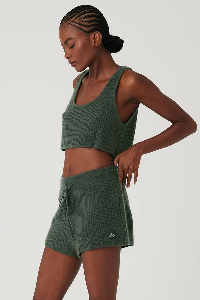 Alo Cashmere Plush Waffle Cropped Tank - Dark Cactus 3