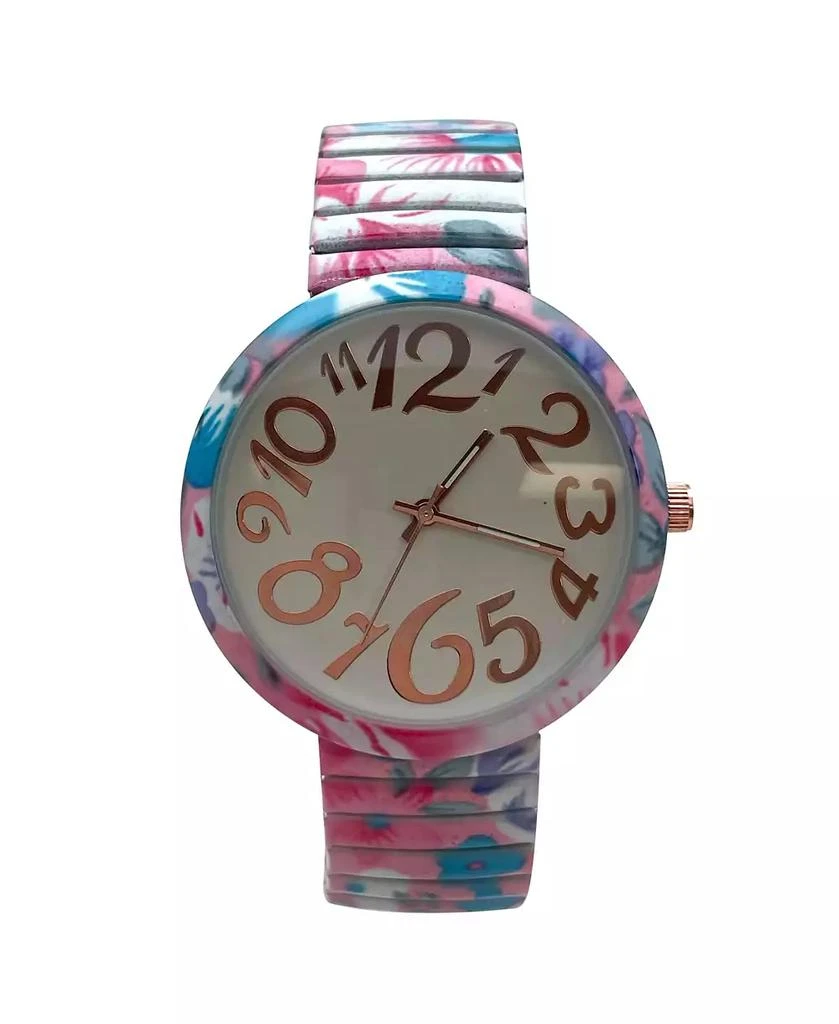 Olivia Pratt Turquoise Floral Big Dial Easy Reader Watch Floral Elastic Stretch Band Wristwatch Women Watch 1