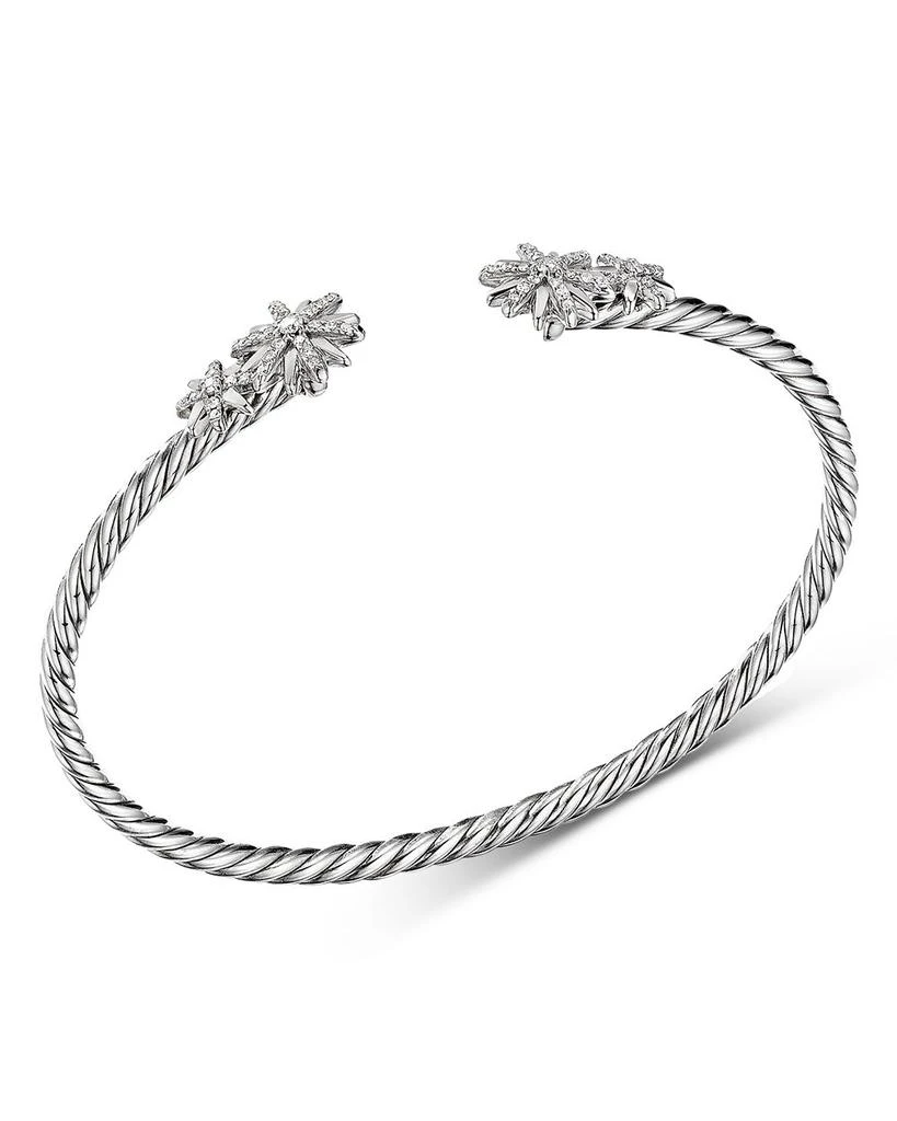 David Yurman Sterling Silver Starburst Cable Bangle Bracelet with Diamonds 4